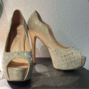 Guess Gold Stiletto Heels with Rhinestone Embellishments